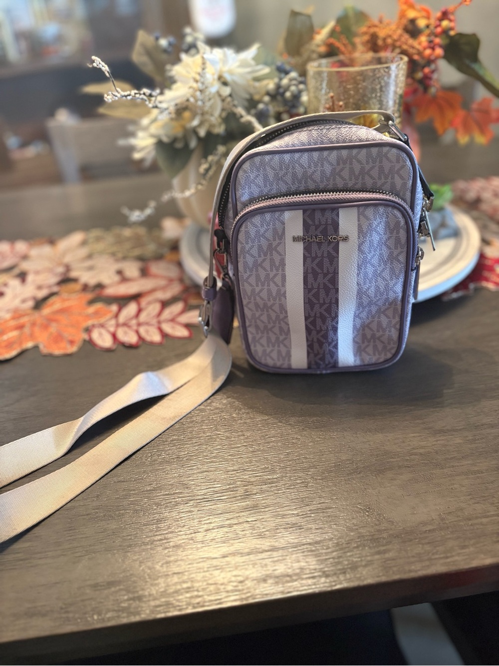 Michael Kors Lavender and Cream Logo Crossbody Bag